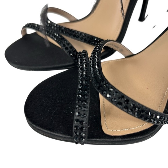Browns strappy satin heels, 7M, ostrich feathers open toe rhinestones Party NEW - Picture 7 of 10